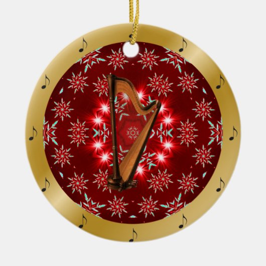 Harp ~ Silver ~ Red~ Gold ~ Kerstmis ~ Keramisch Ornament (Voorkant)