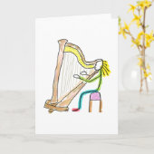 Harp spelende Stickman Kaart (Gele Bloem)