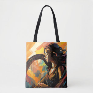 Harp Speler Muziek Schilderen Abstracte Kunst Deco Tote Bag