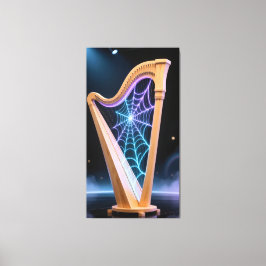 harp strings transform into a shimmering spiderweb canvas afdruk
