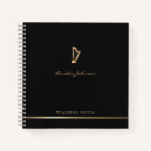 Harp Teacher Stijlvol Script Muziek Goud Zwart Notitieboek (Voorkant)