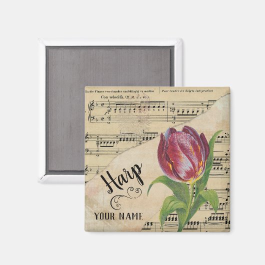 Harp Tulip vel Music Gepersonaliseerd Magneet (Voorkant / Achterkant)
