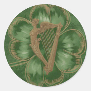 Harp van Erin Four Leaf Clover Green Ronde Sticker