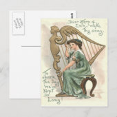 Harp van Erin Victoriaans Girl Briefkaart (Voorkant / Achterkant)