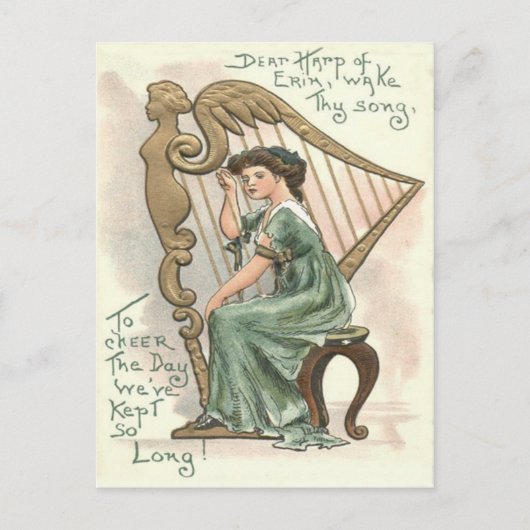 Harp van Erin Victoriaans Girl Briefkaart (Voorkant)