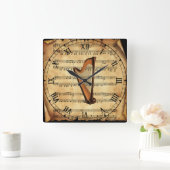 Harp ~ Vintage Sheet Music Background ~ Unique ~ Vierkante Klok (Huis)