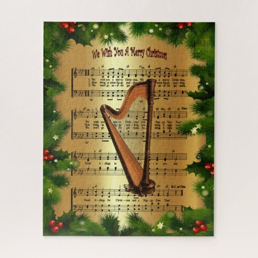 Harp ~ "Wij wensen u een prettige kerstdag" ~ Legpuzzel (Verticaal)