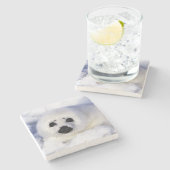 Harp-zeehondenpup in de Golf van St. Lawrence Stenen Onderzetter (Zijkant)