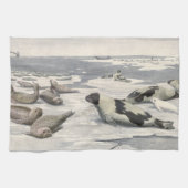  Harp-zegels in Arctische sneeuw door Louis Fuerte Theedoek (Horizontaal)