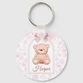 Harper | Aangepaste Roze Teddybeer Nursery Design Sleutelhanger (Voorkant)