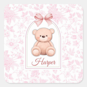 Harper Aangepaste Roze Teddybeer Nursery Design Vierkante Sticker