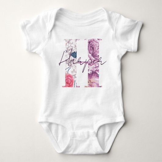 Harper Baby Naam onthullen Outfit  Bloemen Meisje Romper (Voorkant)