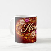 Harper Custom Pink Heart Gold Floral Romantic Gift Koffiemok (Voorkant links)
