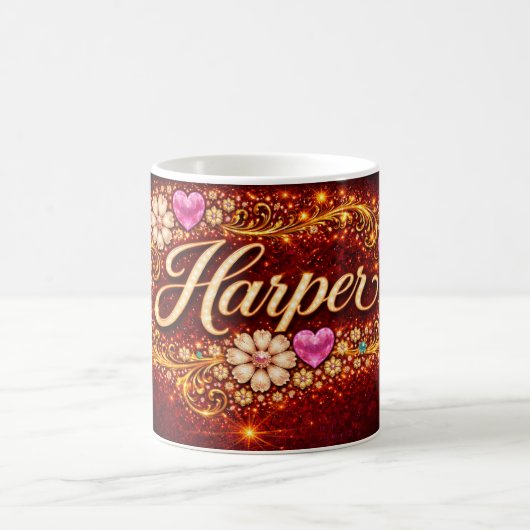Harper Custom Roze Hart Gouden Bloem Romantisch Ca Koffiemok (Center)