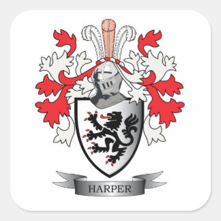 Harper Family Crest Coat of Arms Vierkante Sticker
