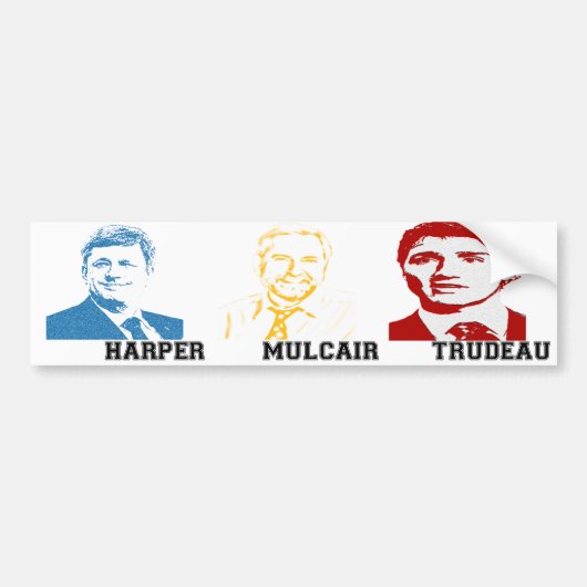 Harper Mulcair Trudeau Bumpersticker (Voorkant)