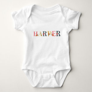 HARPER Naam Kunst Met Geborduurde Bloemen Romper