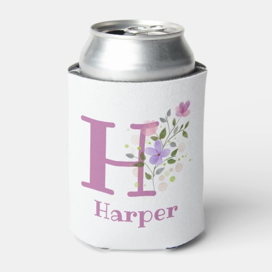 Harper Naam met een bloemendesign Blikjeskoeler (Blikje Voorkant)