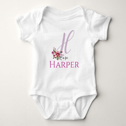 Harper Name onthult Floral Letter H Girl Whimsical Romper (Voorkant)