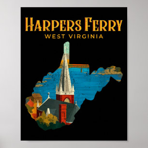 Harpers ferry landschap west virginia kaart retro poster