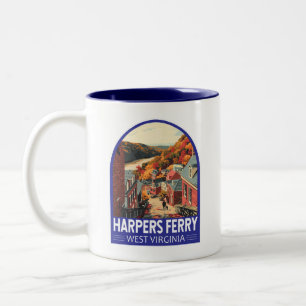 Harpers Ferry West Virginia Travel Art Vintage Tweekleurige Koffiemok