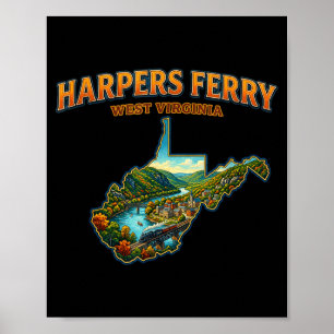 Harpers ferry west virginia vintage kaart landscha poster