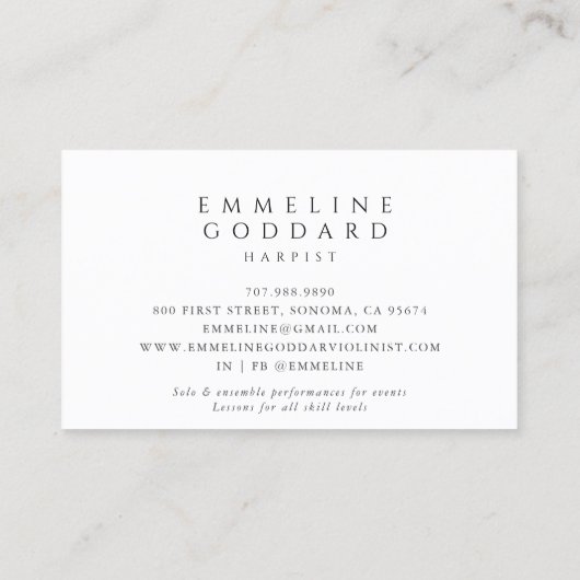 Harpist Harp muzikant leraar Visitekaartje (Achterkant)