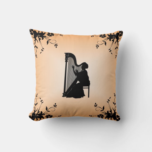 Harpist Music Silhouette American Mojo Throw Pillo Kussen (Voorkant)