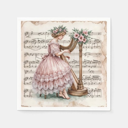  harpist op bladmuziek servet (Voorkant)