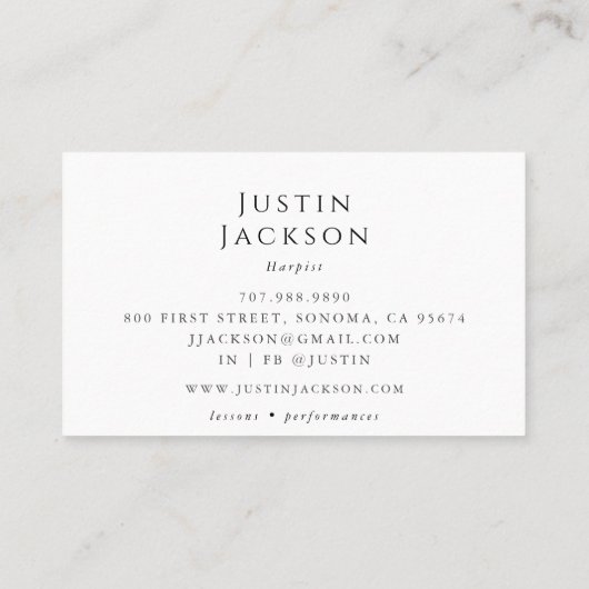 Harpisten Uitvoerder Muziek Leraar Visitekaartje (Achterkant)