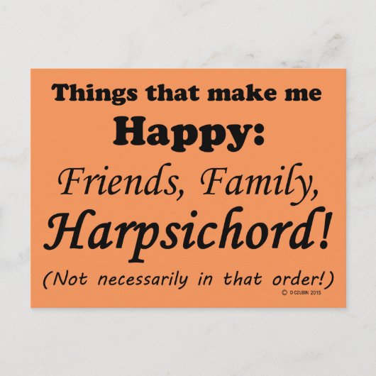 Harpsichord maakt me gelukkig briefkaart (Voorkant)