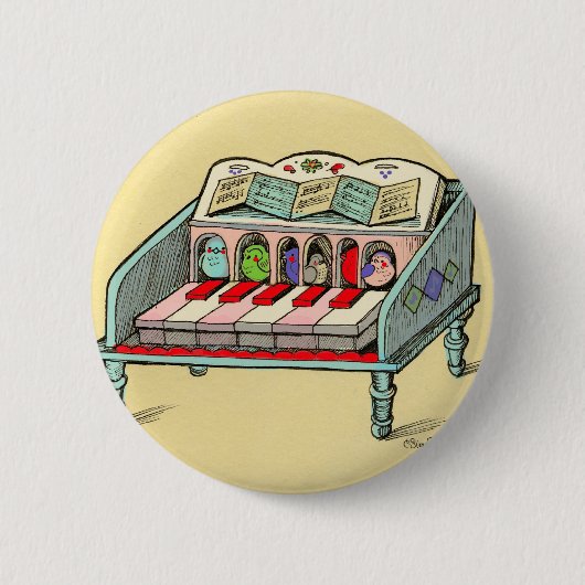 Harpsichord op basis van vogels ronde button 5,7 cm (Voorkant)