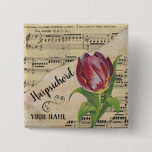 Harpsichord Tulip  — Datablad Music Gepersonalisee Vierkante Button 5,1 Cm