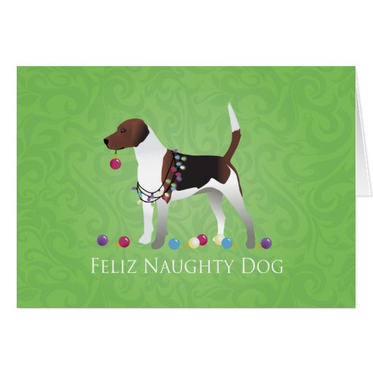 Harrier Beagle Feliz Naughty Dog-kerstkaart (Voorkant Horizontaal)