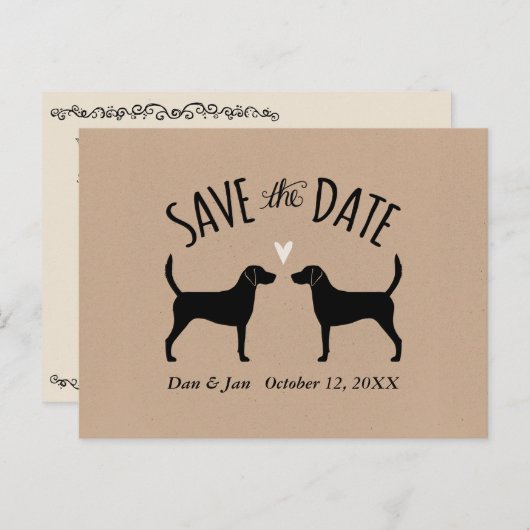 Harrier Dog Silhouetten Bruiloft Save the Date Aankondigingskaart (Voorkant / Achterkant)