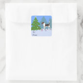 Harrier of Beagle Decorting a Kersttree Vierkante Sticker (Tas)