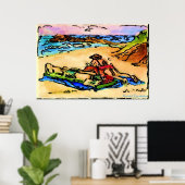 HARRIET DAVIDSOHN-ILLUSTRATIE - OP HET BEACH POSTER (Thuiskantoor)