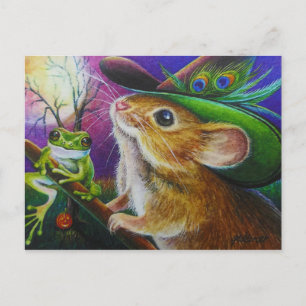 Harriet Halloween Witch Mouse Frog Waterverf Art Briefkaart