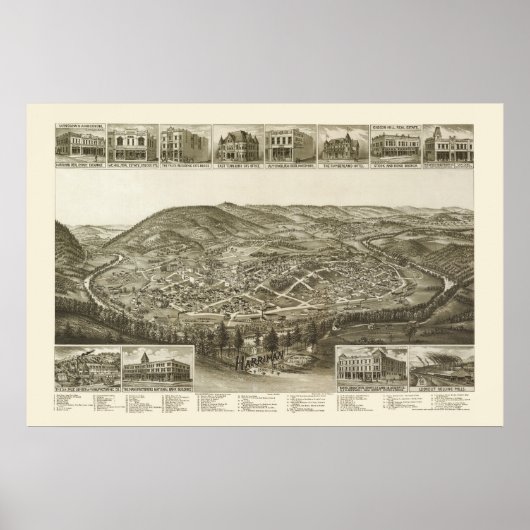 Harriman, TN Panoramic Map - 1892 Poster (Voorkant)