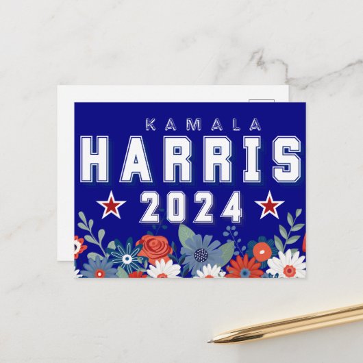  Harris 2024 Bloemenverkiezing Briefkaart (Voorkant / Achterkant in situ)