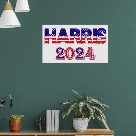 Harris 2024 President Democraat VS Vlag tekst Poster (Woonkamer 1)