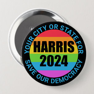 Harris 2024 Regenboogkleuren Save Democracy Campag Ronde Button 4,0 Cm