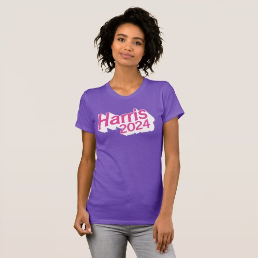 Harris 2024 Roze en Paarse Kleurrijk T-shirt (Voorkant volledig)