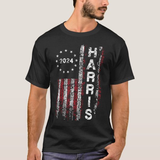Harris 2024  Voting American Flag T-shirt (Voorkant)