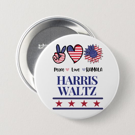 Harris en Walz 2024 Verkiezing T-shirt Ronde Button 7,6 Cm (Voorkant /achterkant)