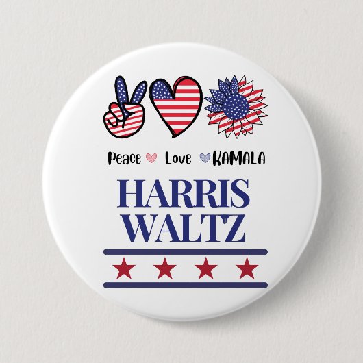  Harris en Walz 2024 Verkiezing T-shirt Ronde Button 7,6 Cm (Voorkant)