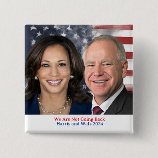 Harris en Walz We gaan niet terug 2024 Foto Vierkante Button 5,1 Cm