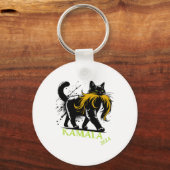 Harris Grappige Retro Kinderloze Kat Vrouw Preside Sleutelhanger (Voorkant)