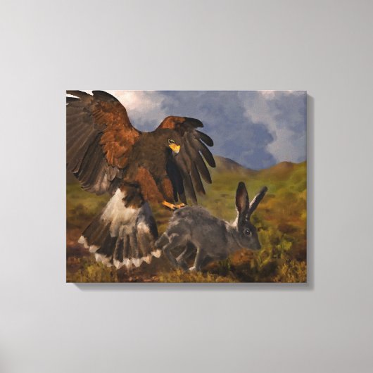 Harris Hawk en Jackrabbit Canvas Afdruk (Voorkant)
