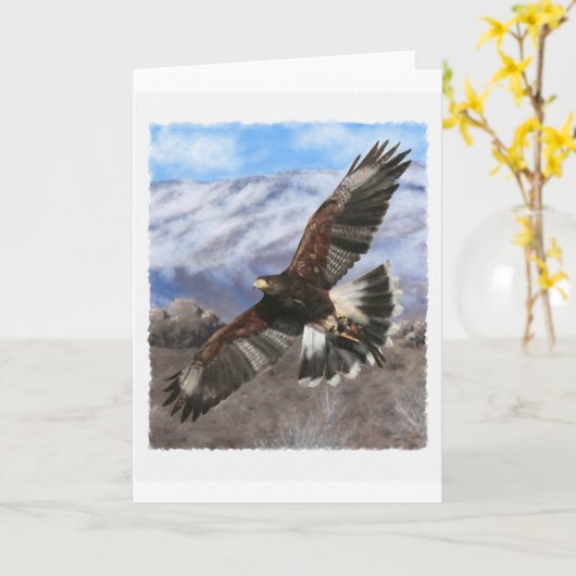 Harris Hawk-pastel Kaart (Gele Bloem)
